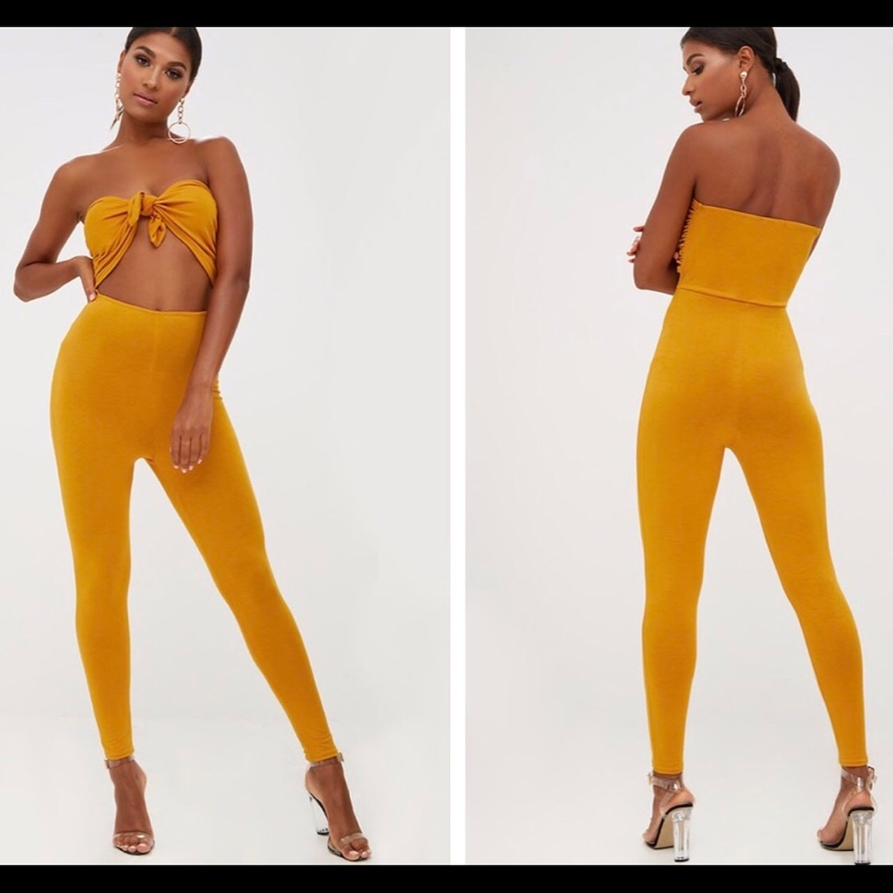 Tie front yellow jumpsuit